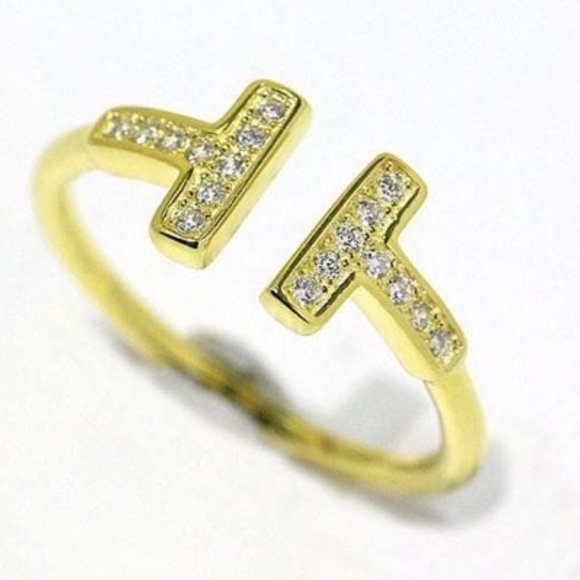 18k gold plated Sterling Silver T Shape ring - Picture 6 of 7